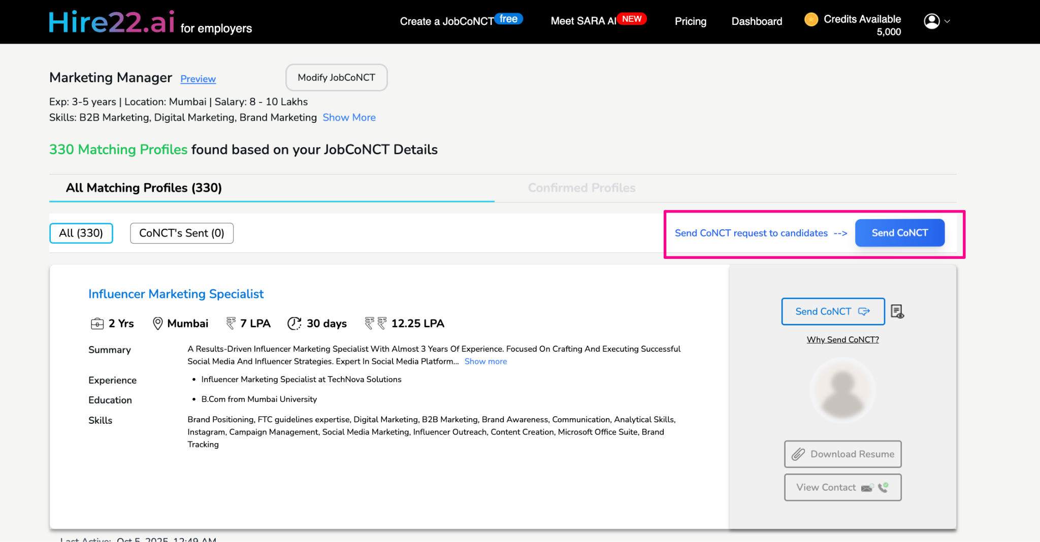 CoNCT sent status view