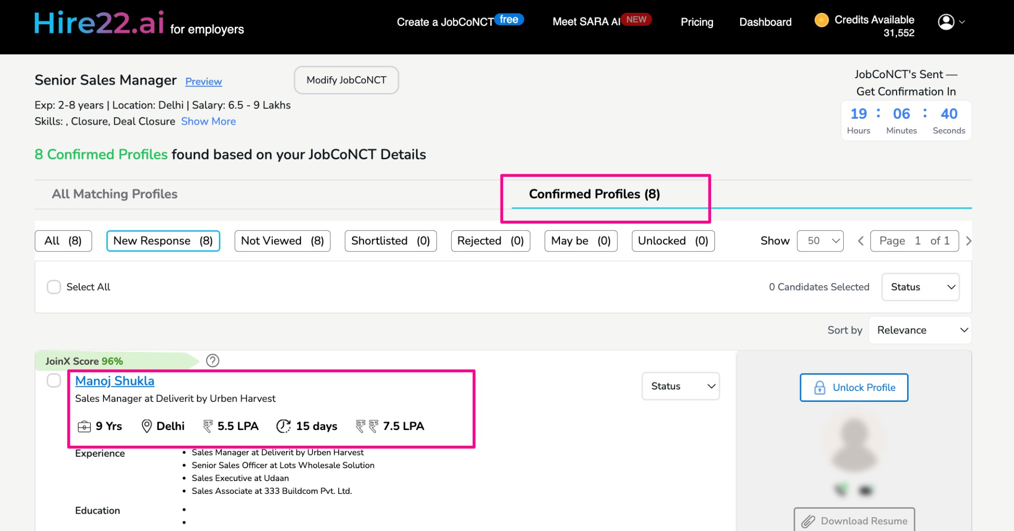 Confirmed profile details view