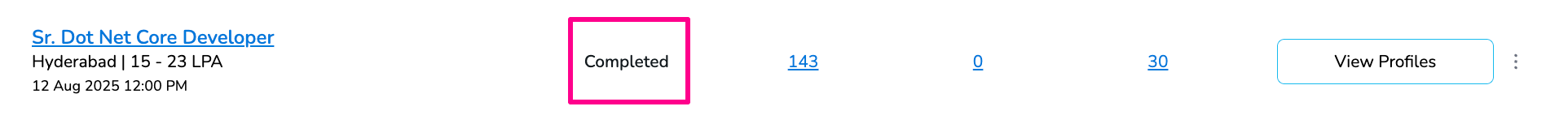 Completed job status interface