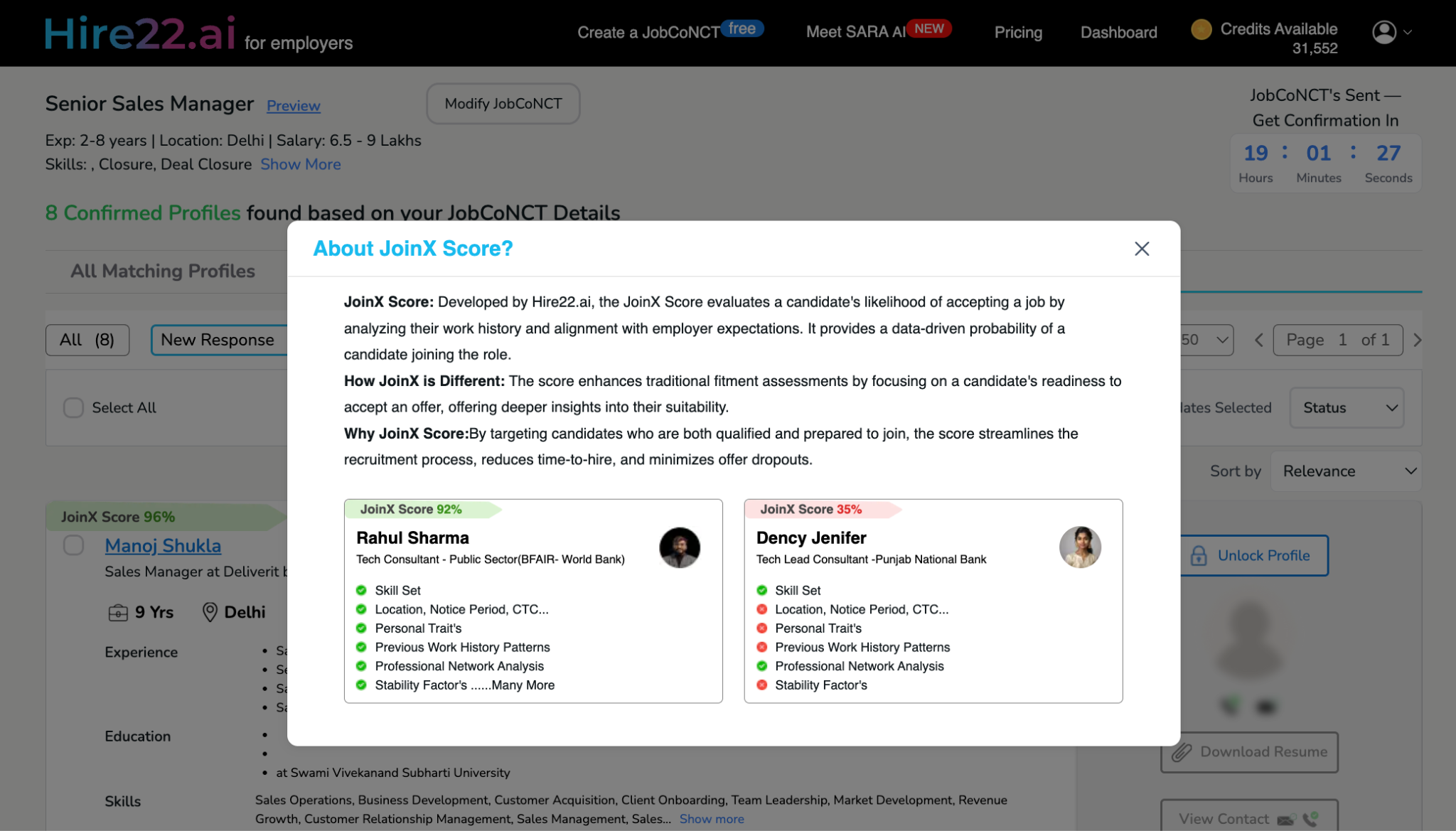 Skills matching breakdown in JoinX Score