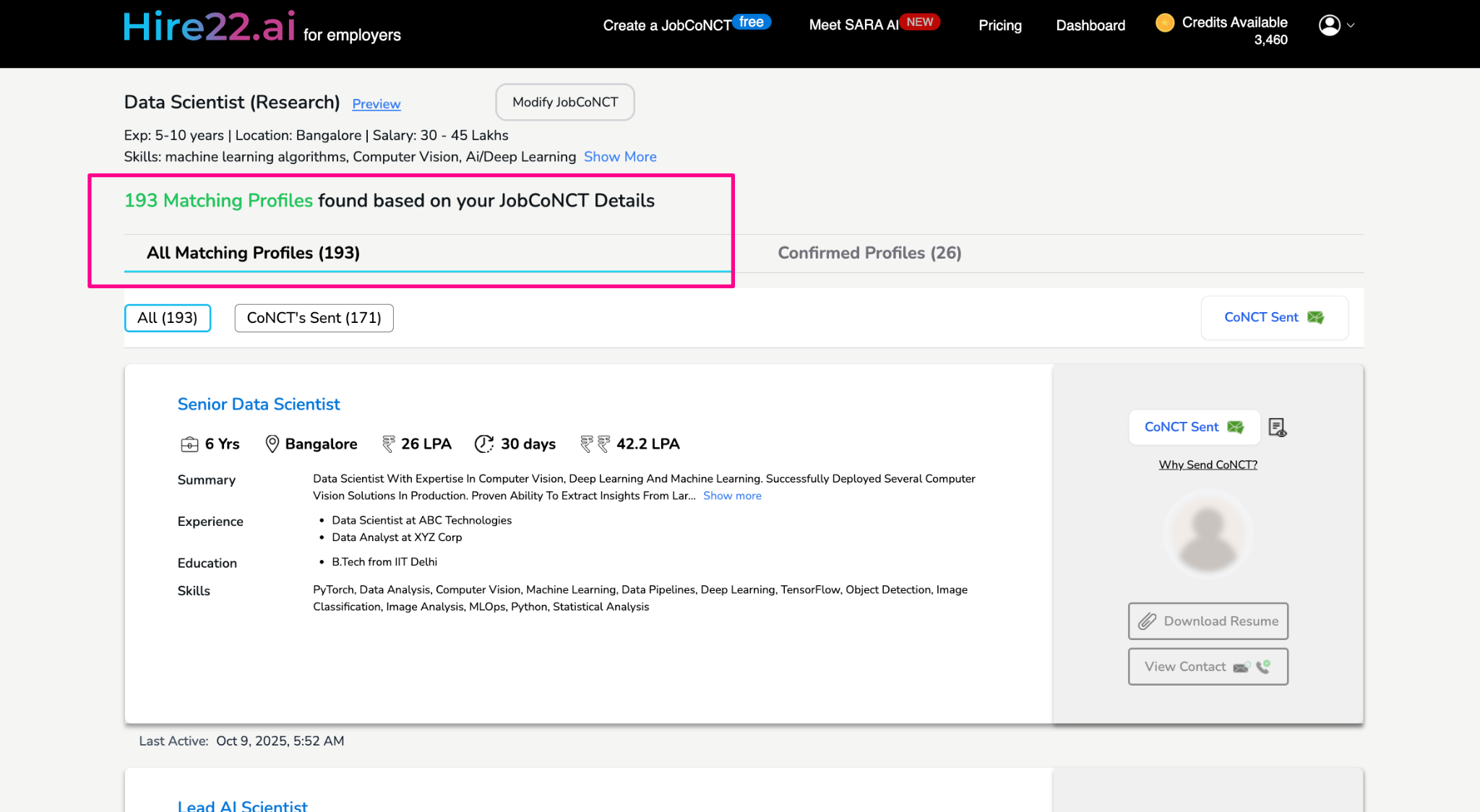 Candidate profile card details
