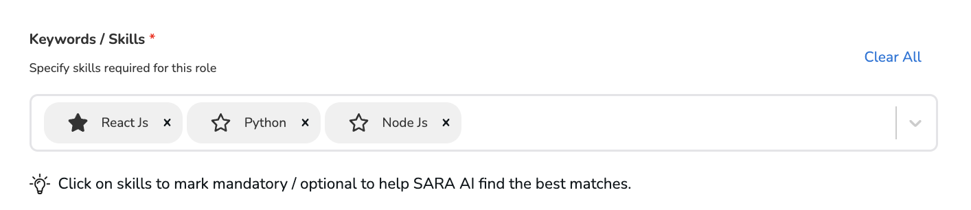Keywords and skills input