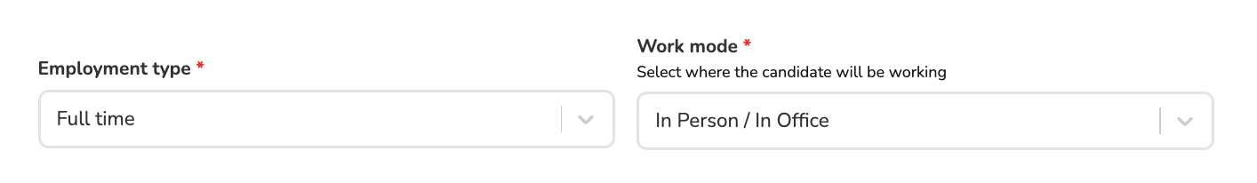 Job type and work mode selection