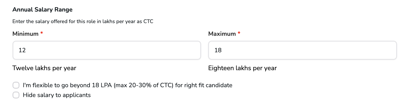 Experience and salary configuration