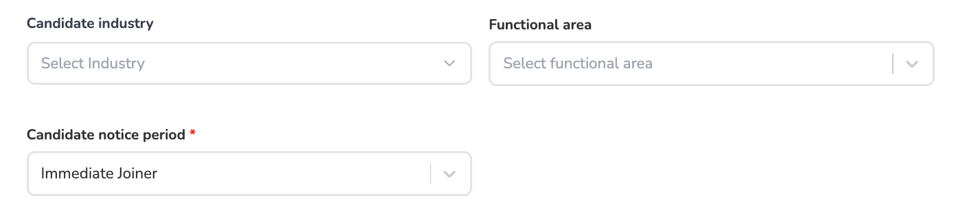 Industry and functional area selection