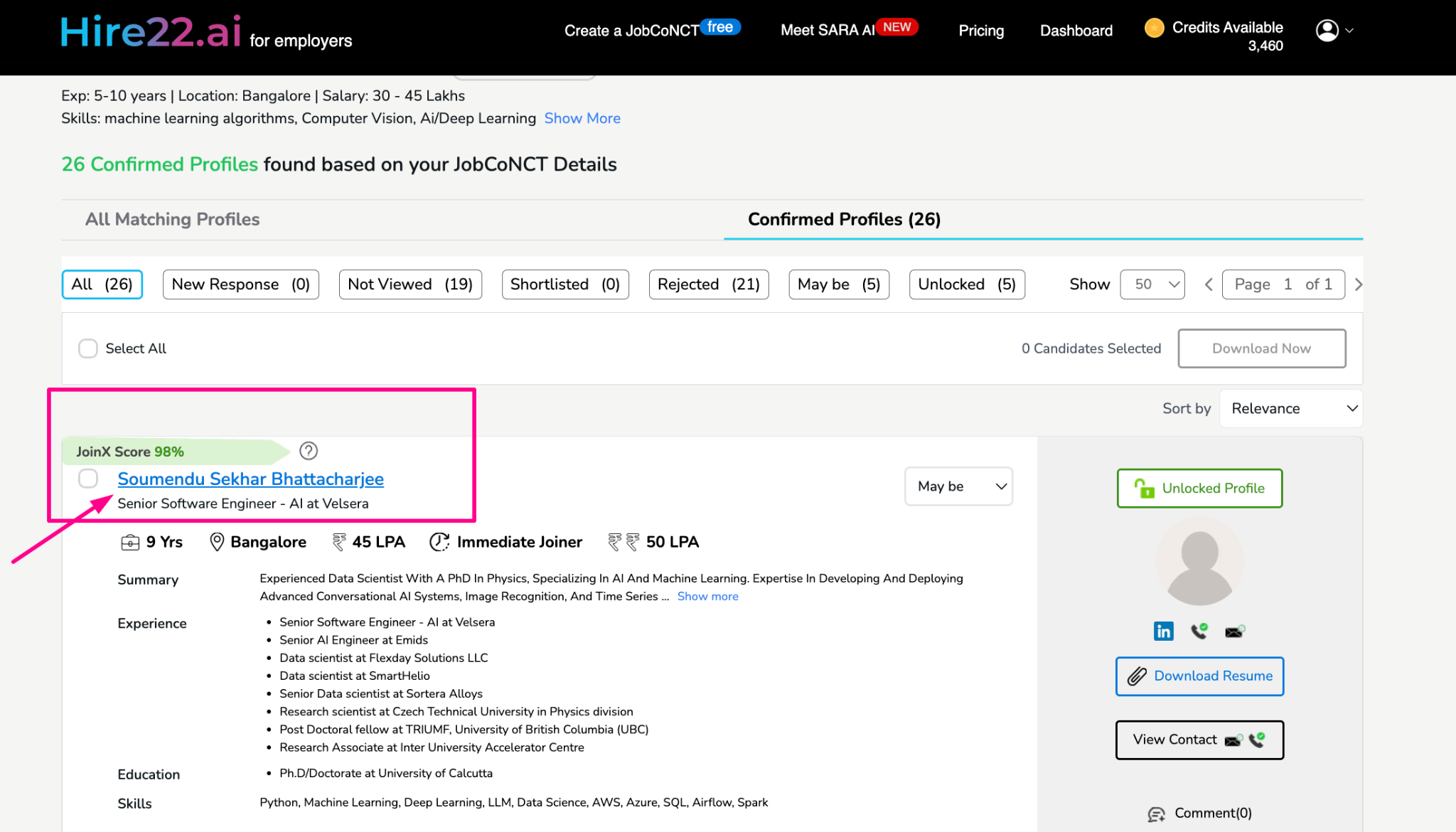 Unlock profile button and interface