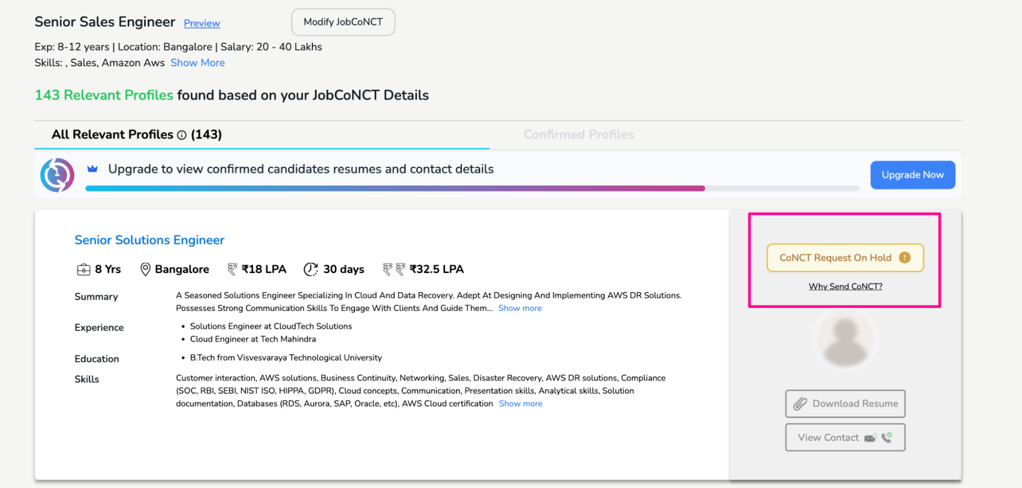 CoNCT sent status view