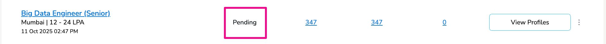 Pending job status interface
